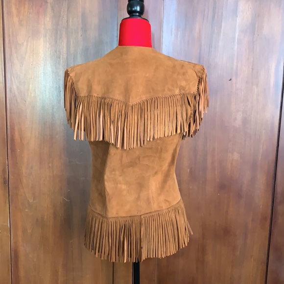 Vintage 70s Suede Fringe Vest M - Picture 3 of 10